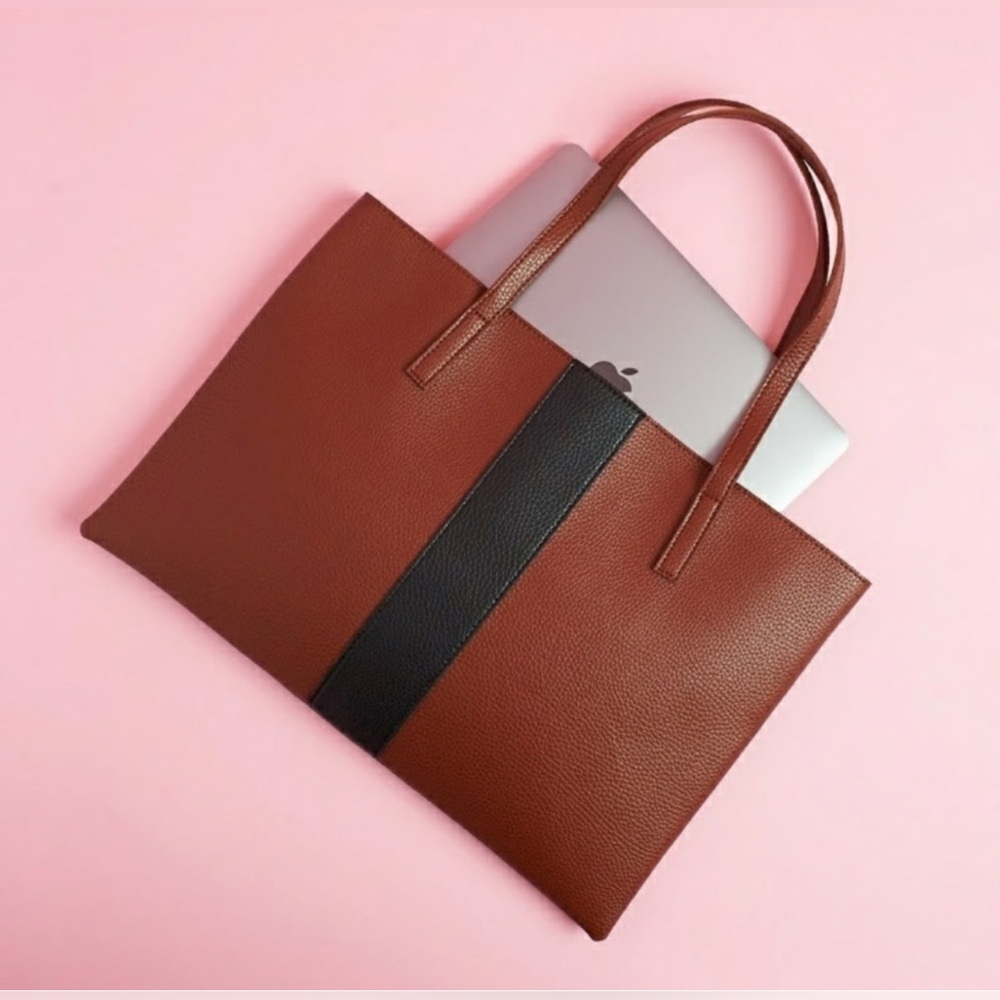 Vince Camuto Luck Tote - Brown + Black Minimalist Laptop Tote